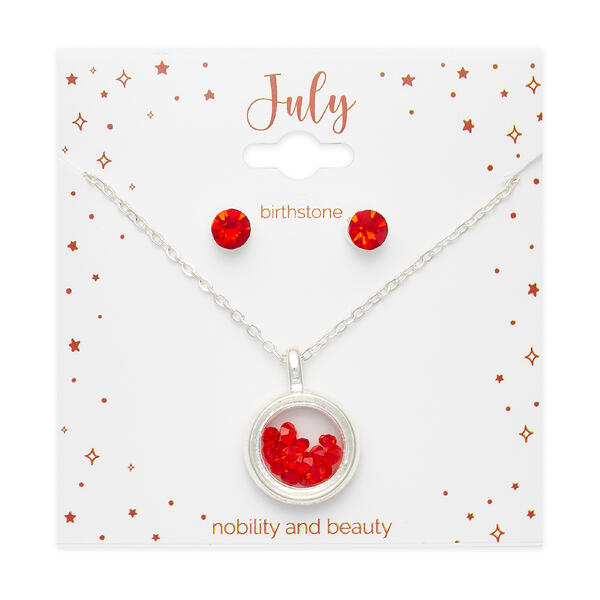 July Mini Birthstone Shaker Necklace & Earring Set