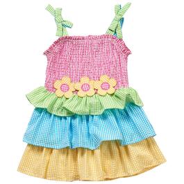 Girls &#40;4-6x&#41; Rare Editions Smocked Tiered Gingham Flower Dress