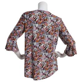 Womens Notations 3/4 Ruffle Sleeve Keyhole Floral Blouse