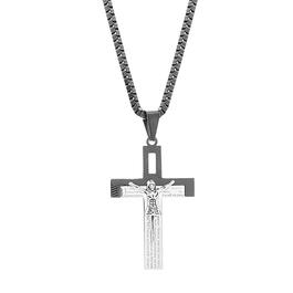 Mens Creed Stainless Steel Black Plated Crucifix Cross Necklace