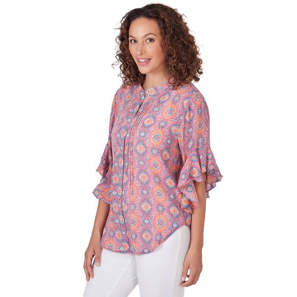 Womens Ruby Rd. Woven Ikat Geo Top - image 