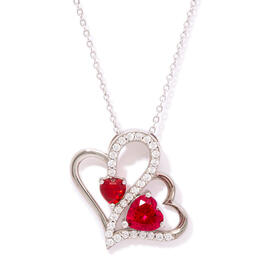 Lab Ruby and Cubic Zirconia Double Heart Pendant