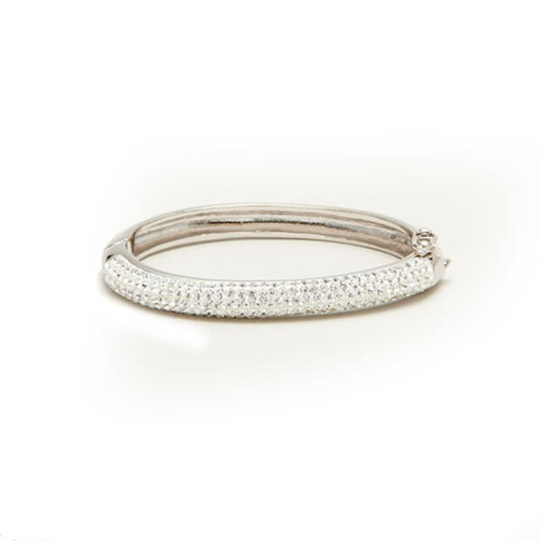 Kids Silver Plated & White Crystal Accent Bangle Bracelet - image 