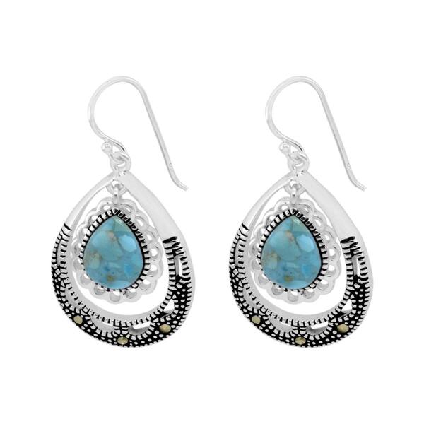 Marsala Genuine Marcasite Reconstituted Turquoise Drop Earrings - image 