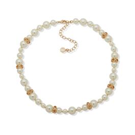 Anne Klein White Pearl & Crystal Rondelles Collar Necklace