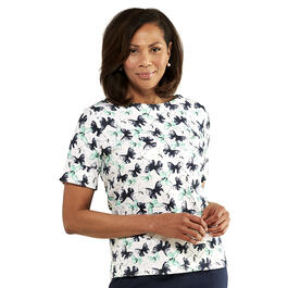 Womens Hasting & Smith Elbow Sleeve Butterflies Boat Neck Tee