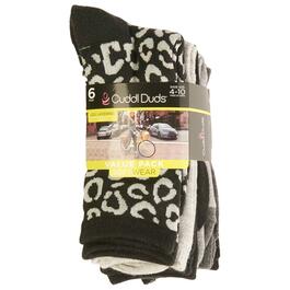 Womens Cuddl Duds&#40;R&#41; 6pk. Large Leopard Texture Crew Socks - Black
