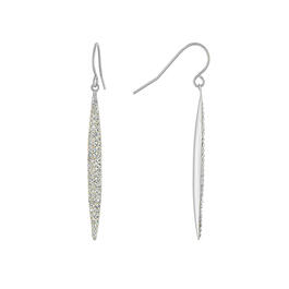 Athra Silver Plated Clear Crystal Pave Thin Marquis Drop Earrings