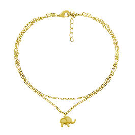 Barefootsies Gold Plated Elephant Diamond Cut Double Chain Anklet