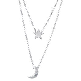 Gianni Argento Sterling Silver Diamond Star & Moon 2-Row Necklace
