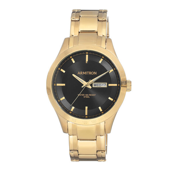 Mens Armitron Gold-Tone Black Sunray Dial Watch - 20-5174BKGP - image 