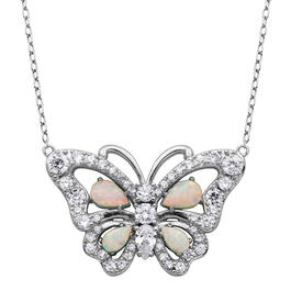 Splendere Sterling Silver Opal Butterfly Necklace