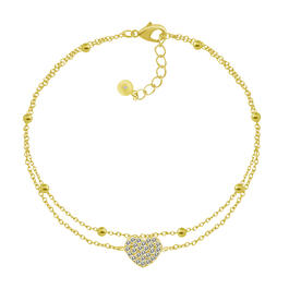 Barefootsies Gold Cubic Zirconia Heart Station Chain Anklet
