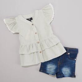Toddler Girl 7 For All Mankind&#40;R&#41; 2pc Ruffle Gauze Top & Shorts Set