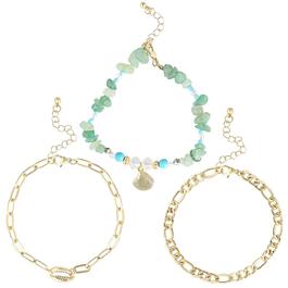 Jessica Simpson Figaro Chain Cowrie & Green Beaded Anklet Set
