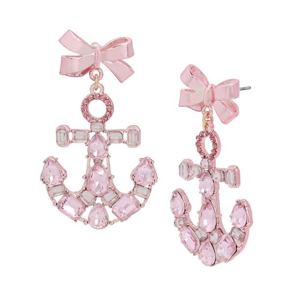 Betsey Johnson Pink Anchor Drop Earrings - image 