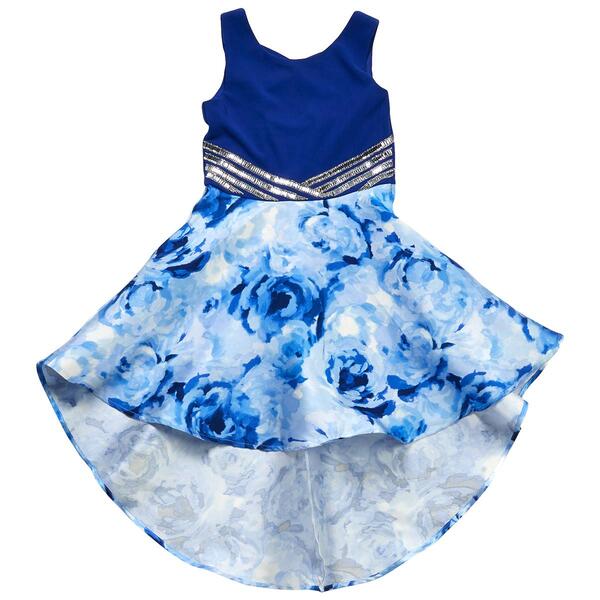 Girls &#40;7-16&#41; Rare Editions Scuba Bodice Floral High Low Dress - image 