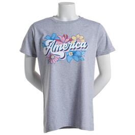 Womens Home of the Brave American Flowers USA Tee