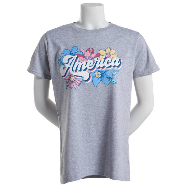 Womens Home of the Brave American Flowers USA Tee - image 