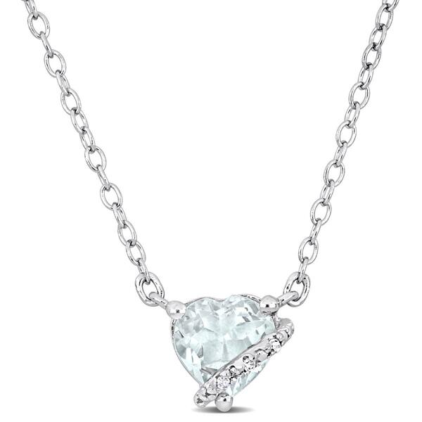 Sterling Silver Aquamarine & Diamond Accent Heart Pendant - image 