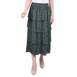 Petite NY Collection Tiered Pleated Dot Dobby Skirt