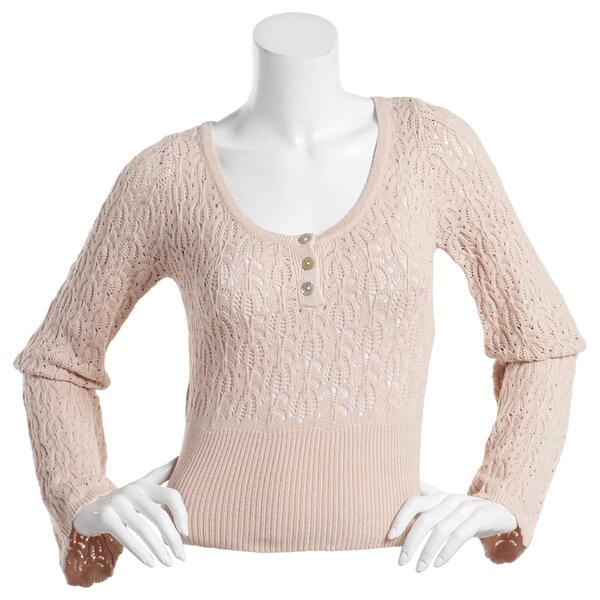 Juniors No Comment Mother Of Pearl Open Stitch Pullover Sweater - image 