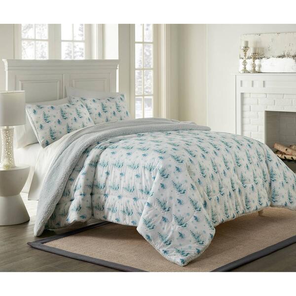 Micro Flannel&#40;R&#41; Reverse to Sherpa Water Color Pines Comforter Set - image 