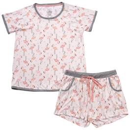 Juniors Pillow Talk Short Sleeve Flamingos Boxer Pajama Set