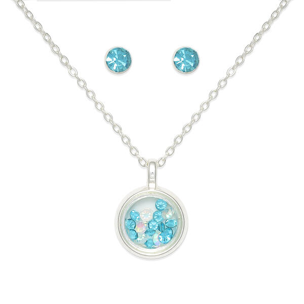 Mini March Birthstone Shaker Necklace and Stud Earring Set - image 