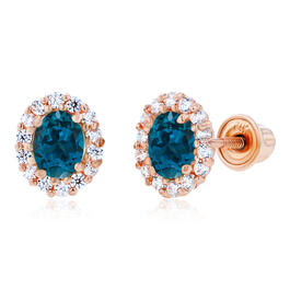 Gemstone Classics&#40;tm&#41; 14kt. Rose Gold Blue Topaz Oval Stud Earrings
