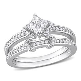 Diamond Classics&#40;tm&#41; 1/2ctw. Princess Diamond Silver Bridal Ring Set