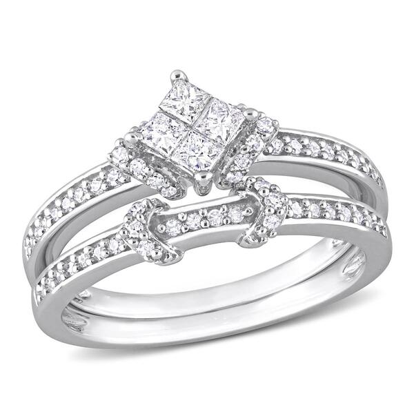 Diamond Classics&#40;tm&#41; 1/2ctw. Princess Diamond Silver Bridal Ring Set - image 