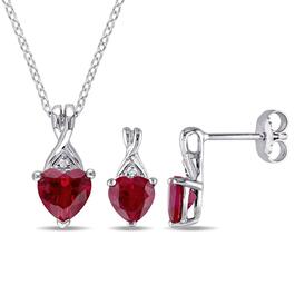 Gemstone Classics&#40;tm&#41; 3 3/4 kt. Created Ruby Silver Necklace Set