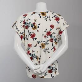 Womens Cure Short Sleeve Keyhole Crepe Top - Ivory/Floral