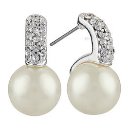 Simulated Pearl Faceted Crystal Dangle Earrings