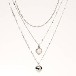 Ashley 3pc. Rhodium-Tone Heart Charm Necklace Set