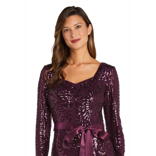 Womens R&M Richards Long-Sleeved Sequined Evening Gown