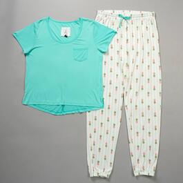 Womens Echo Solid Top & Pineapple Stripe Jogger Pajama Set