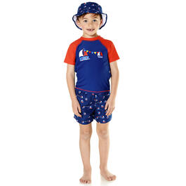 Toddler Boy Floatimini&#40;R&#41; 3pc. Sailboats Rash Guard Swim Set w/Hat