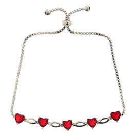 Silver Plated & Lab Created Ruby Heart Adjustable Bracelet