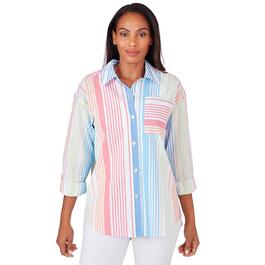 Womens Ruby Rd. Patio Party Woven Button Front Stripe Top