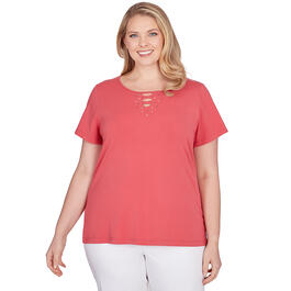Plus Size Hearts of Pam A Touch of Tropical Solid Lattice Top