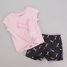 Baby Girl &#40;12-24M&#41; Puma&#40;R&#41; Dotted Short Sleeve Tee & Shorts Set