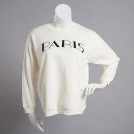 Juniors No Comment Paris Oversized Fleece Lined Sweatshirt