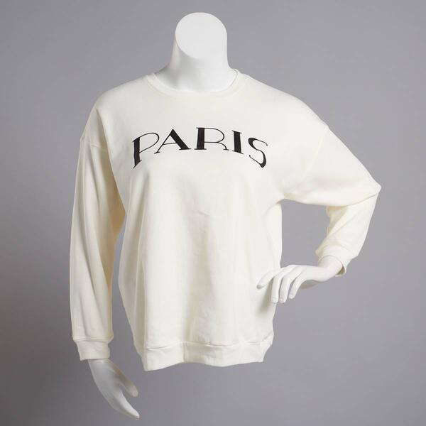 Juniors No Comment Paris Oversized Fleece Lined Sweatshirt - image 