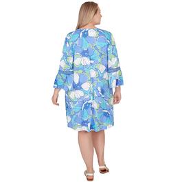 Plus Size Ruby Rd. 3/4 Sleeve Floral Lace Trim A-Line Dress