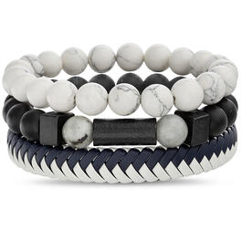Mens Creed Beaded & Stretch Faux Leather Bracelet Set