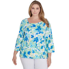 Plus Size Hearts of Palm Feeling Just Lime Painterly Floral Top