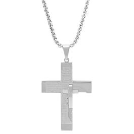 Mens Steeltime Padre Nuestro Cross Pendant Necklace