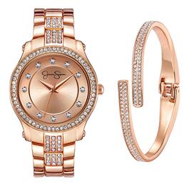 Jessica Simpson Rose Gold Crystal Watch & Bangle Set - JSB8013RG